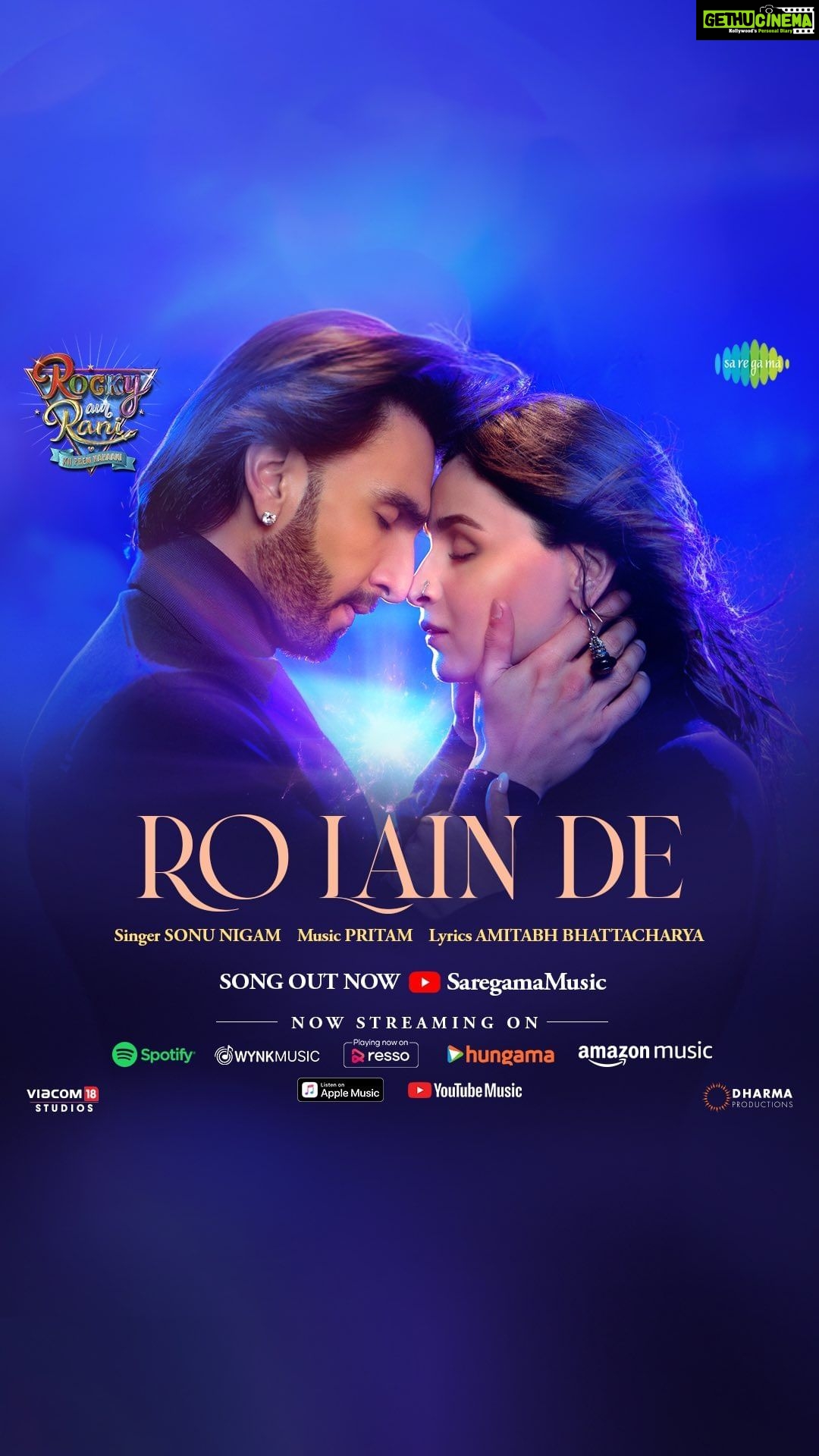 Karan Johar Instagram - Between love & heartbreak... #RoLainDe song out now. #RockyAurRaniKiiPremKahaani is in cinemas near you, experience & celebrate our kahaani with your family and friends!πππ #RRKPK @aapkadharam #JayaBachchan @azmishabana18 @ranveersingh @aliaabhatt @apoorva1972 @ajit_andhare @_ishita_moitra_ @shashankkhaitan @gogoroy @somenmishra @ipritamofficial @sonunigamofficial @shilparao @amitabhbhattacharyaofficial @dharmamovies @viacom18studios @saregama_official