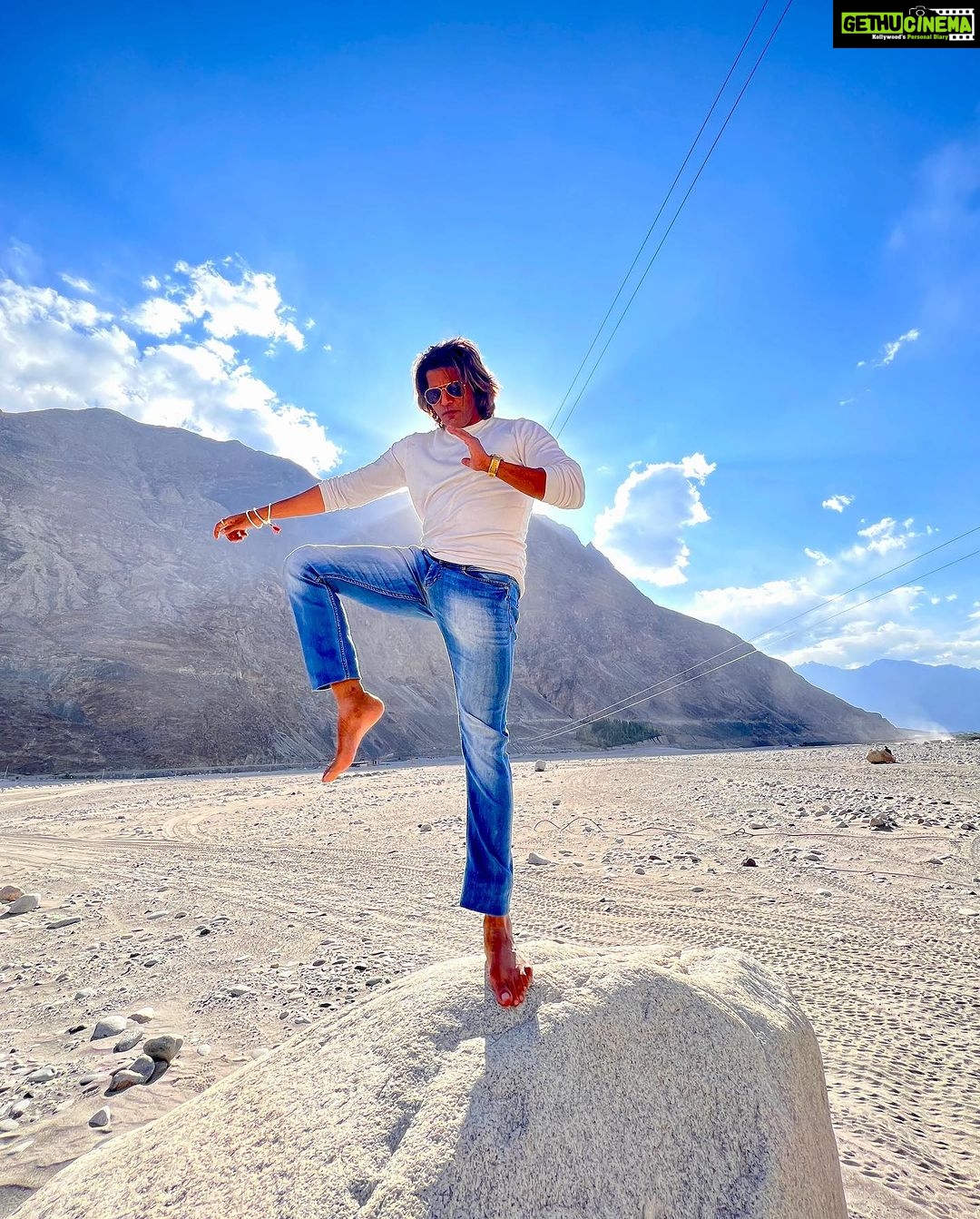 Karanvir Bohra Instagram - Thank you @wangchukstany and your entire team of @wisdomhimalayanvoyages for creating such Beautiful memories in #nubravalley @deserthimalayaresort Visited #maitribudha statue… a marvel to be seen in the middle of the mountains. Went crazy on the ATV’s @deserthimalaya_adventurepark Did longest #zipline on an altitude 17000 feet above sealevel what a crazy adventure #ladakh @utladakhtourism #unforgetablenubra #nubravalley Nubra Valley, Leh Ladakh