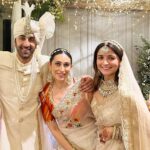 Karisma Kapoor Instagram - Congratulations to this gorgeous couple 🧡 wish you both a lifetime of happiness and more 🎉🎉🎉 #familylove #merebhaikishaadihai