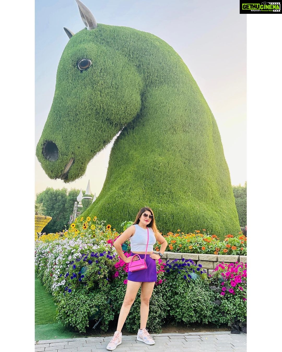 Karunya Ram Instagram - 💜🤍💗 : : : #karunyaram #milkybeautykarunyaram #travel #vaction #dubai🇦🇪 Miracle Garden Dubai