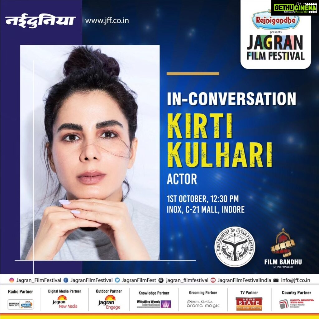 Kirti Kulhari Instagram - Dive into the artistry of cinema with actor Kirti Kulhari at the In-Conversation event on October 1st, 12.30 PM, Inox, C-21 Mall, Indore. Join us for an insightful discussion on her versatile roles at the Indore Chapter of the Jagran Film Festival 2023. Kirti Kulhari: A Journey Through Roles In the vibrant tapestry of Bollywood, Kirti Kulhari stands as a testament to the power of versatility. Her journey through cinema has been a kaleidoscope of roles, each one distinct, each one leaving an indelible mark on the hearts of the audience. 1. Shubhra in 'Pink' (2016): In the courtroom drama 'Pink,' Kirti portrayed Shubhra, a woman whose life takes an unexpected turn. Her compelling performance highlighted the struggles and societal judgments faced by women, making audiences rethink deeply ingrained prejudices. 2. Anjana in 'Four More Shots Please!' (2019-2020): Embodying the complexities of modern relationships, Kirti played Anjana, a lawyer and single mother. Her portrayal resonated with the challenges faced by women juggling careers, friendships, and family, offering a refreshing and relatable perspective. 3. Jaya in 'Uri: The Surgical Strike' (2019): In this patriotic blockbuster, Kirti took on the role of Jaya, an intelligence officer's wife. Her portrayal of quiet strength and resilience amidst the chaos of war earned her accolades, showcasing her ability to breathe life into every character she embodies. Kirti Kulhari's repertoire of roles is a testament to her acting prowess and her ability to choose characters that challenge societal norms and narratives. With each role, she delves deep, bringing authenticity and depth, making the audience not just watch a character, but experience a life. At the Indore Chapter of the Jagran Film Festival 2023, let's celebrate this powerhouse performer whose roles have not only entertained but also enlightened. Join us in this cinematic journey at #JFF2023Indore as we applaud Kirti Kulhari’s dedication to the craft of storytelling. 🎥✨ #JagranFilmFestival #JFF2023 #Indore #JFFMumbai #FilmMagic #KirtiKulhari #MovieTalks #RoleRevelations 🎥✨ INOX Multiplex C21 Indore