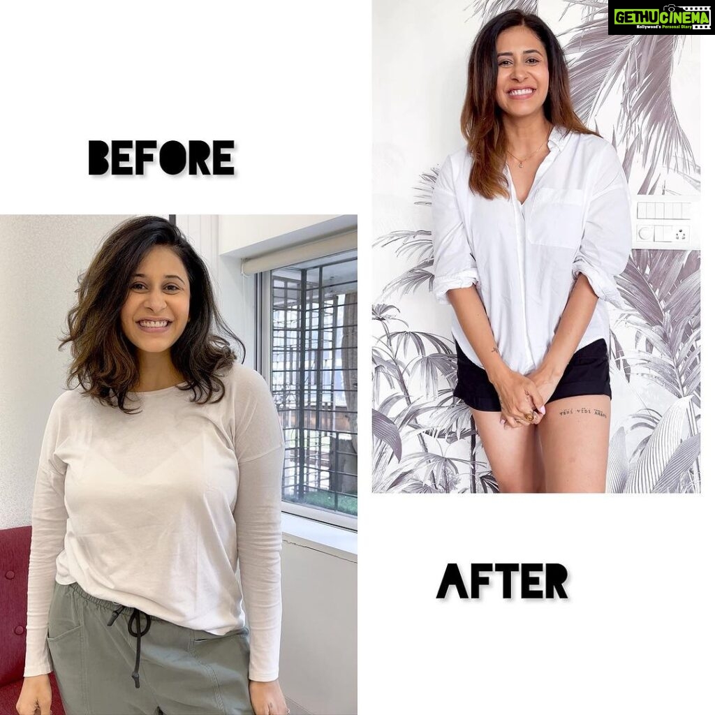 Kishwer Merchant Instagram - Some will still comment ki itna difference nahi lag Raha hai .. well let me tell u the difference is just 8kgs and 3-4 inches overall !! 5 months of training with @iam_abhijithpoojary at @kreo.fit has made me stronger and fitter !! Also I did this at my own pace , enjoyed eating for a year and a half after my delivery , and now loving this phase too ! PS : but the glow was better then !! 😭