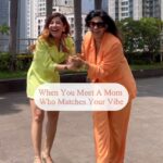 Kishwer Merchant Instagram - The feeling when you find someone matching your vibe 😍😍😍 and @kishwersmerchantt is 💕 💕 .. super fun shooting this in ONE TAKE 😎!! Tag your mom bestie #mombestie #momster #matchingmyvibe #neontheme #orangesuit #greenblazer #blazerdress #momlife #mominfluencers #momsofinsta #punjabidance #dancingontheroad