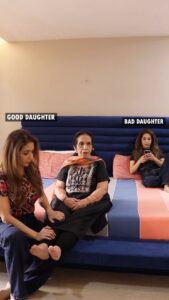 Krishika Lulla Instagram - One  reason people resist change is because  they focus on  what they have to give up ,  instead what they have to gain. 
#krishikalullamotherdaughterseries #krishikalulla  #just  #funnyvideos #funnyreels #prankvideo  #momtime  #trendingreels 

Which daughter is right ? 🤣