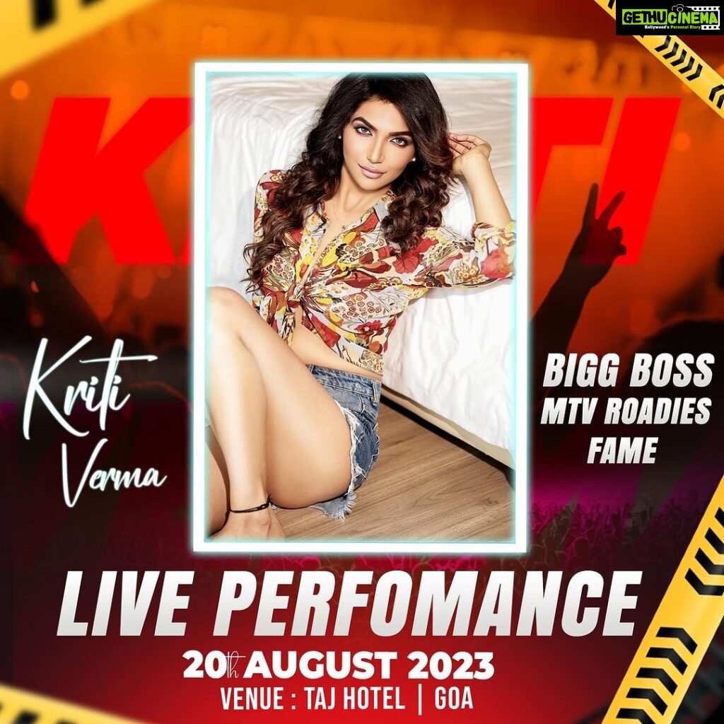 Kriti verma Instagram - Let’s rock Goa Tonight . #ShowTime 🔥🔥 #kriti #stageperformance #kritiverma #bigboss #roadies Taj Cidade de Goa, Goa