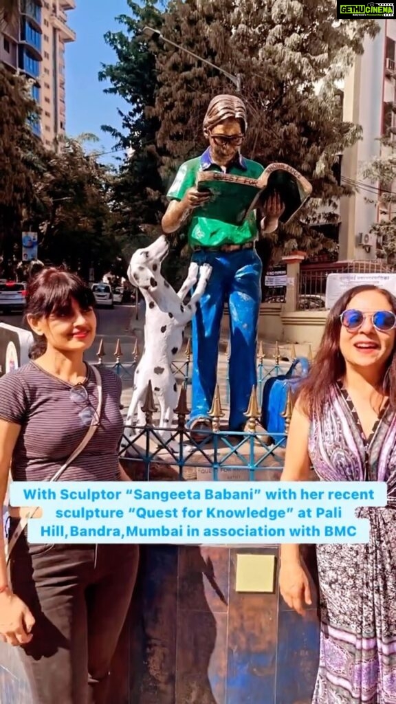 Leslie Tripathy Instagram - With Sculptor “Sangeeta Babani” @sangeetababaniart with her recent sculpture “Quest for Knowledge” at Pali Hill,Bandra,Mumbai in association with BMC Quest for Knowledge, an initiative to drive a social message while adding to the beauty of Mumbai bringing art in the form of a sculpture in the heart of Bandra . This initiative is in collaboration with @my_bmc and sponsored by @notandasrealty. Unveiled by Actress @diamirzaofficial . Thank u rohini_bhatia_singh Pali Hill, Bandra