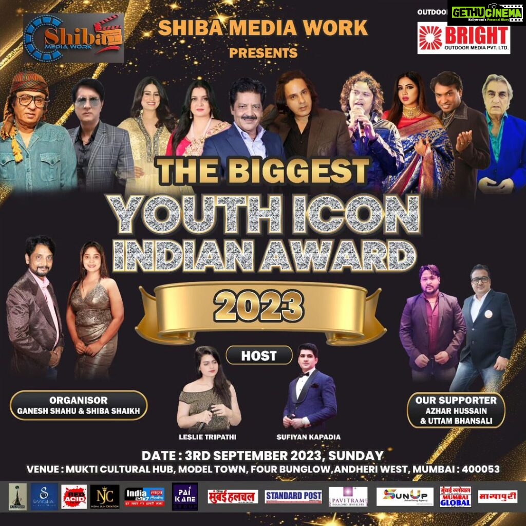 Leslie Tripathy Instagram - Shiba Media Work Present Youth Icon Indian Award 2023 Organised By Ganesh Shahu Shiba Shaikh Event Managed By Redacid Films Host - Leslie Tripathi & Sufiyan Kapadia #azharhussaindirector #redacidfilms