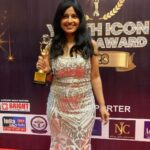Leslie Tripathy Instagram - Thank you @azharhussaindirector @yiia_national @shibamediawprk @yiia_official @shahu8930 for award and opportunity and @sufiyankapadiaa . My Outfit by @foreverpretty.co.in Mukti A Smita Thackera