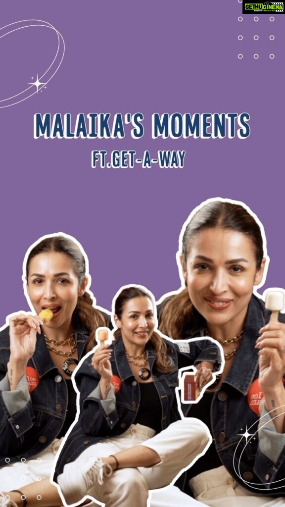 Malaika Arora Instagram - This festive season get ready to stock up on our latest Mithai Ice Cream Bites aka Moments ✨ We took the most loved traditional mithais: Kaju Katli, Motichoor and Kesar Peda and turned them into mini ice cream bites coated with flavoured chocolate. They are low in sugar & just 60 calories per bite. You can now order them on Zomato, Swiggy and www.getawaydesserts.com for doorstep delivery. #GetAWay #healthyicecream #mithaibites #mithaiicecream #fusionicecream #lowsugar #healthydesserts #GAWxMalaika