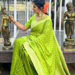 Manjula Paritala Instagram – #trendingcolour #inlove💚💚 #banaraskhadigeorgetesaree 
#saree @houseof.raadhya_sarees