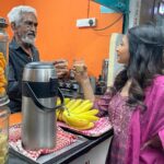 Manvita Kamath Instagram - Some Chai-coffee and political debate with our Ramdas anna ☕️!! . . Wearing @tara_c_tara Mua @makeoverby_rekha_karthik_