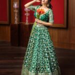 Manvita Kamath Instagram - An evergreen essence! Presenting a sweet twist to classic bridal style, this royal green Lehenga Choli look is brought on by a sun-kissed makeup base and extravagant embroidery detailing. @itsmesangeethakailash @varaabyskmagazine @shotbyluckymalhotra