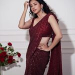 Manvita Kamath Instagram - This red sequin saree by @label_divya_samal is the perfect outfit for when you want to turn heads and light up the room! 🔥💃 #SareeSlay #FashionOnFire . . . @venoowaves @makeoverby_rekha_karthik_