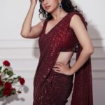 Manvita Kamath Instagram - From work to party, this metallic wine saree is taking me places 🍷✨ . . . Wearing @label_divya_samal Mua and hair @makeoverby_rekha_karthik_ VC @venoowaves . . . . #instagram #instareel #luxury #saree #metallicsaree #explore #girlsliketoswing #priyankachopra #anushkasharma #reels #bmw