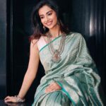 Meenakshi Chaudhary Instagram - 🦋🦋🦋 . . . . Styled by @riechamallick Outfit by @real_weaverstory Jewellery by @goyazsilverjewellery Shot by @pranav.foto Make up @nehabagga21 Hair @chinnisrinu_stylist