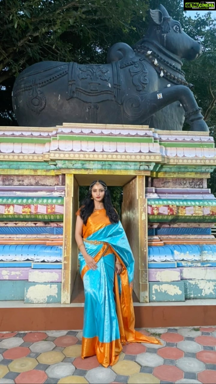 Meghana Gaonkar Instagram - I’m a true blue south indian & I absolutely love wearing the attire!!!☀️ ~ Make up: @ranjith_makeover Hairstylist: @ashavyomraj Saree draper: @dr.durga_worldrecordholder