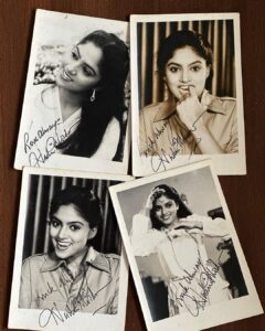 Nadhiya Instagram - Those were the days 🥰 Autographed pics were how we connected with our fans in the 80s 💕❤️🎬📽️

#flashbackfriday #nostalgia #80sfilms #tamil #tamilcinema #polaroid  #tamilmusic #blackandwhite #laxmikantpyarelal #S janaki