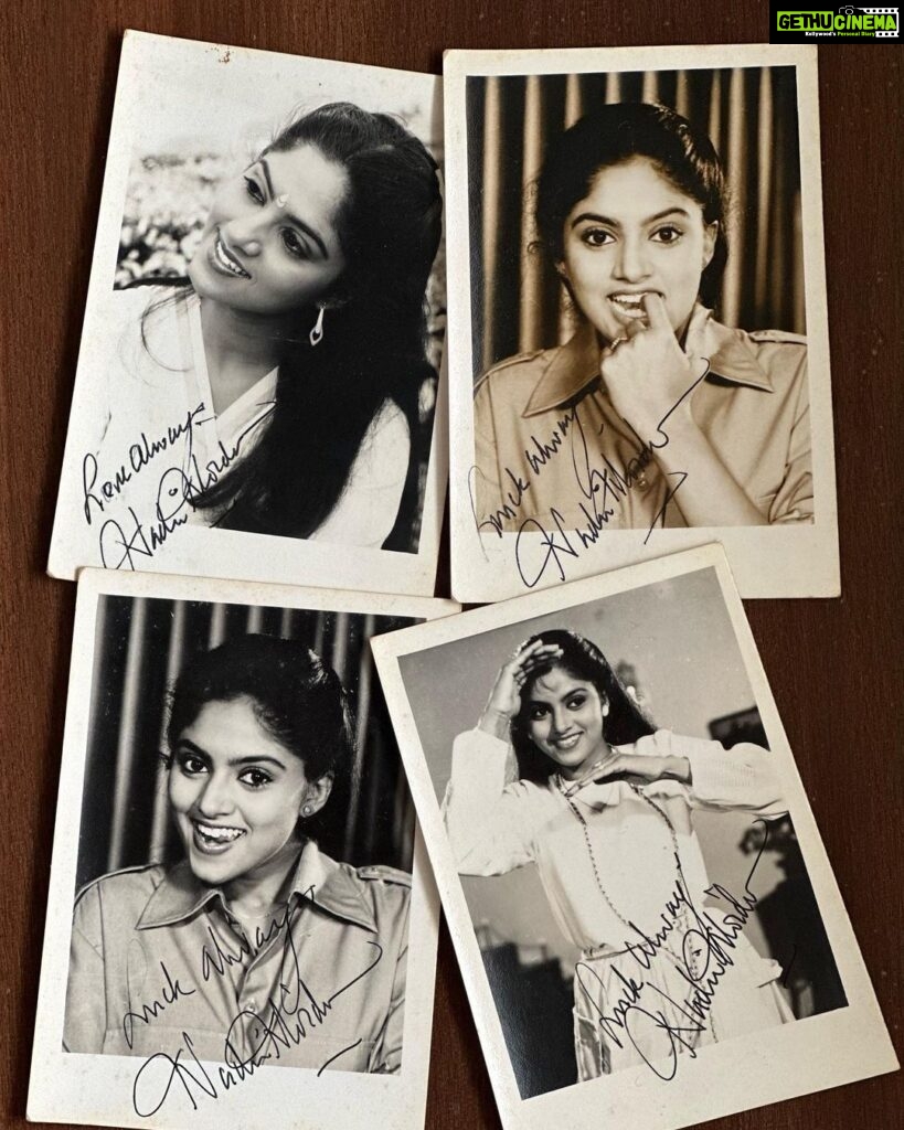 Nadhiya Instagram - Those were the days 🥰 Autographed pics were how we connected with our fans in the 80s 💕❤🎬📽 #flashbackfriday #nostalgia #80sfilms #tamil #tamilcinema #polaroid #tamilmusic #blackandwhite #laxmikantpyarelal #S janaki