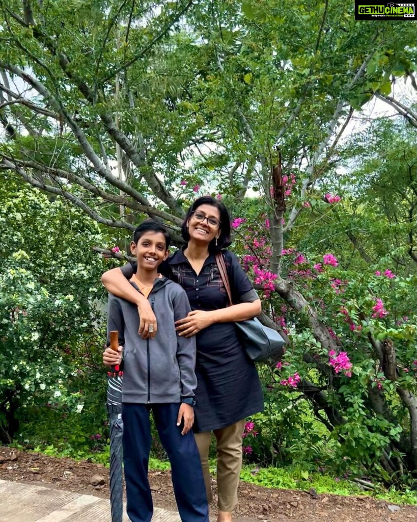 Nandita Das Instagram - My blissful time with my son. Close to nature and calm. No honking or phone beeping. Just the bird songs and the cheerful chatter of the children. Can’t show more as consent of kids and their parents is imperative if they are to be captured. Trees and flowers don’t care if they are photographed or not. No consent needed there. Or so I think. #sahyadrischool #nature