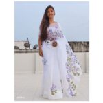 Nanditha Jennifer Instagram – Blessed is she who has believed that the Lord would fulfill his promises to her!”🙏🏻♥️🤍💜
.
.
Saree by : @the_trendy_turns 
Earring by : @abbis_trending_collection 
.
.
#blessed #beautiful #smile #cute #tissuesaree #love #sareelove #actress #jenniferr252 #instagram #instadaily #instadaily #likesforlike #whitefloralsaree #thankyou #jesus #