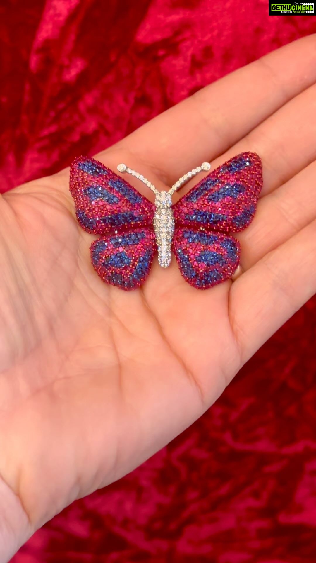 Neelam Kothari Instagram - Totally in love with my new collection!#natural. A Butterfly pendant/brooch set in natural pink and blue sapphires and natural diamonds🍀🌺🦋 @neelamjewelsofficial #neelamjewels #finejewels #art #design #magnificientjewels