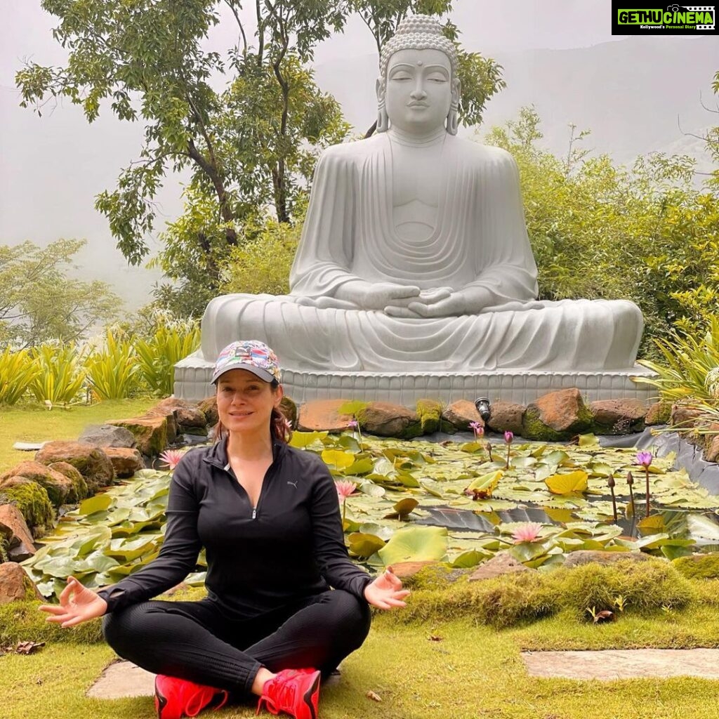 Neelam Kothari Instagram - Bliss, peace and harmony. Everyone needs to switch off from the world every once in a while. You need to connect with yourself and be with nature…@atmantan is heaven on earth it’s just what I was looking for and needed. . PS. How can you come here and not click a picture with this beautiful sitting Buddha as a backdrop . #internationalyogaday #worldyogaday #wellnessretreat #detox #wellbeing #green #clean Atmantan