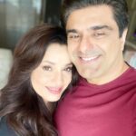 Neelam Kothari Instagram – Always fun being back on a set and that too with my husband 😍 @samirsoni123 .. Oh and I like you clean shaven by the way 😜