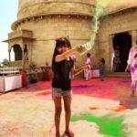 Neelam Kothari Instagram – Happy Holi everyone… #throwback 💕🌈 Suryagarh Jaisalmer