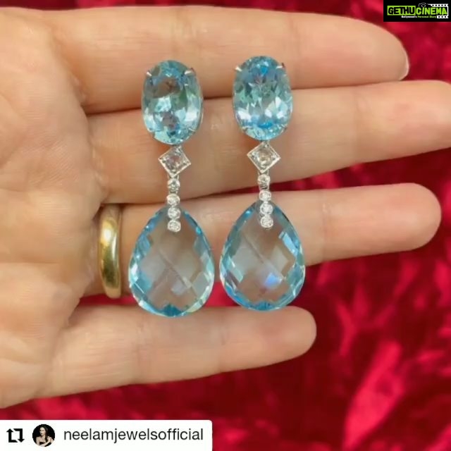 Neelam Kothari Instagram - Back to work!! #workmode #Repost @neelamjewelsofficial • • • • • • Neelam Jewels Crystal clear blue topaz and diamond earrings #neelamjewels @neelamkotharisoni . . . . . #neelam #finejewellery #finejewels #magnificentjewels #art #creations #designer #jewellerydesigner