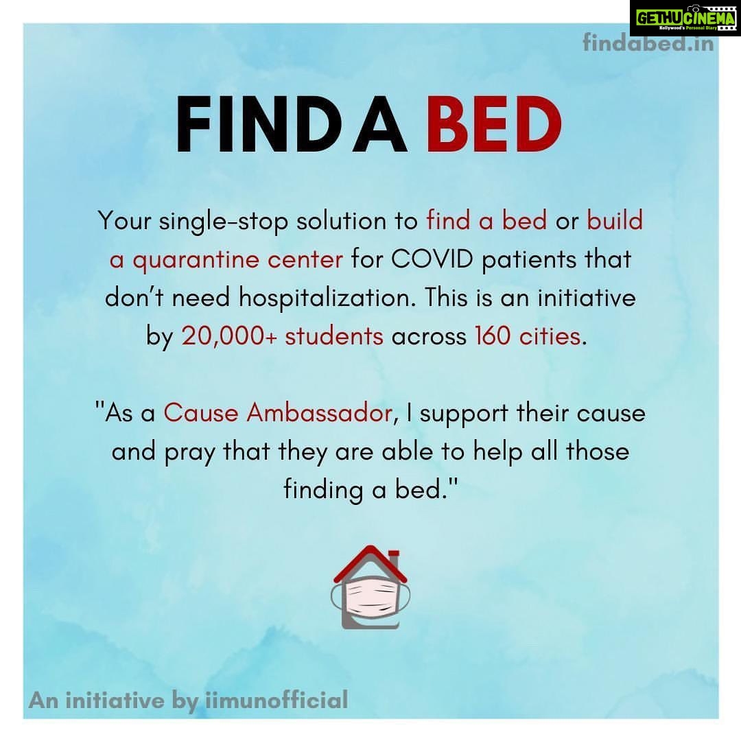 Neelam Kothari Instagram - Was delighted to learn about this initiative which is the country’s first information repository on beds. You can find your nearest COVID centre and also help build one! Glad to do my bit as a Cause Ambassador for an initiative that is by the youth, for the country! Share and spread the word. @findabed_in @iimunofficial