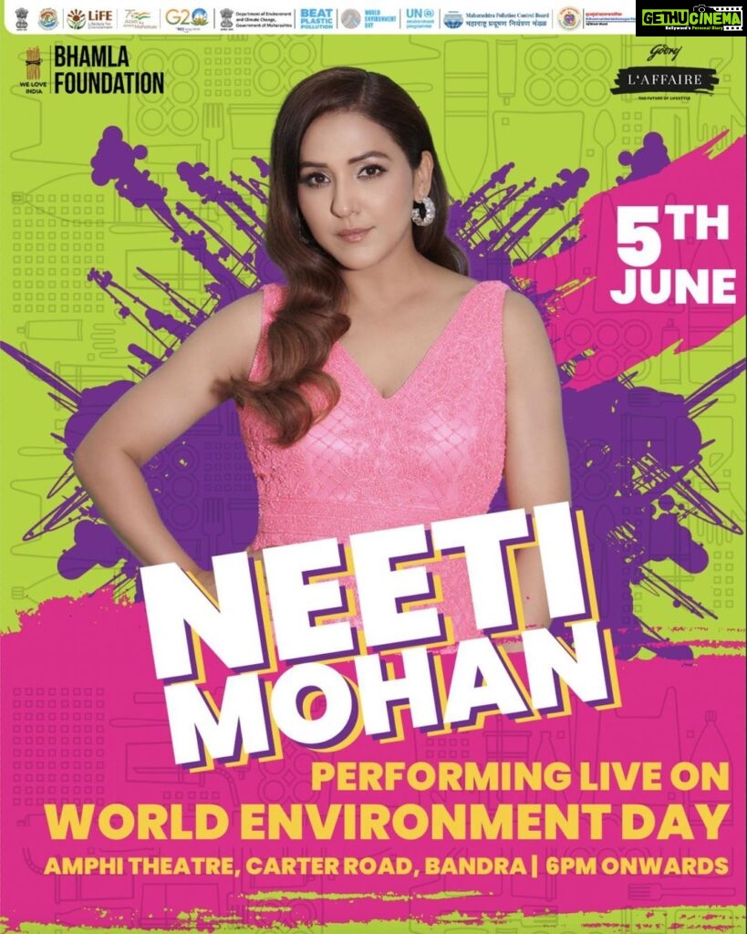 Neeti Mohan Instagram - This #WorldEnvironmentDay it’s time to Kick the Plastic! Let’s Protect our planet 🌏 Join me as I take center stage to perform for the cause and show solidarity to fellow environment enthusiasts 5th June 6pm, Carter Road Mumbai. Be there!!! Let’s save Mother Earth and Tik-Tik plastic from our lives 🙏🏼 @bhamlafoundation @g20org #TikTikPlastic