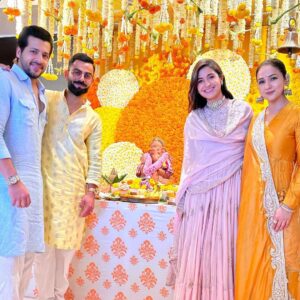 Neeti Mohan Instagram - In the divine presence of Bappa and most beautiful couple inside out @anushkasharma @virat.kohli 

Ganpati Bappa Moreya 🙏🏼🌸
@nihaarpandya