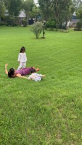 Neha Dhupia Instagram - Jus these two ♥️♥️ rolling around in the grass … and being blessed by #dada #daadi … our #simplesummer 🏠♥️ 🧿