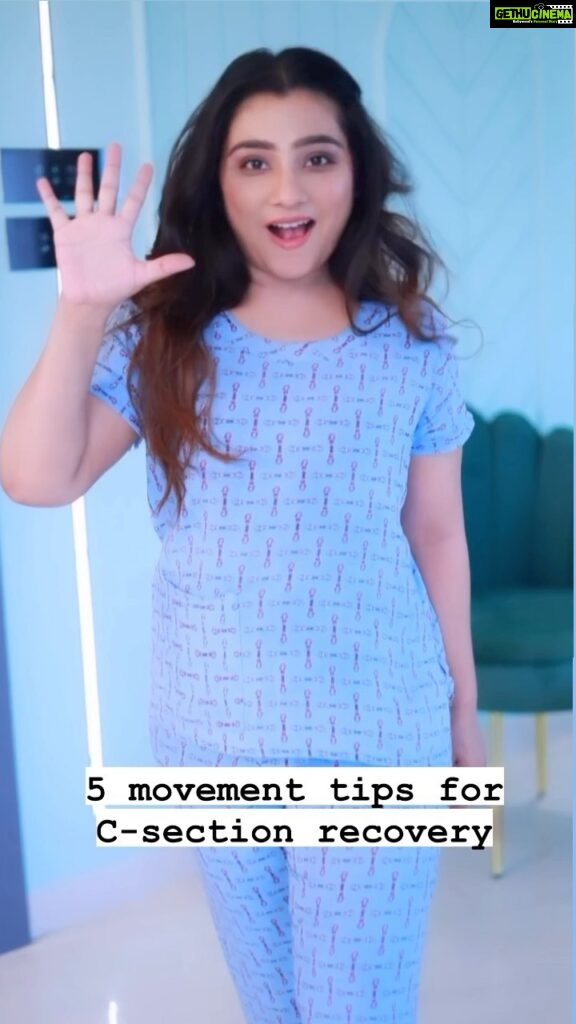 Neha Marda Instagram - Share it with a PREGNANT/C-sec MOM! April is C-sec awareness month & had to undergo an emergency C-sec & Ofcourse the recovery wasn't so easy but these 5 movement TIPS really helped me in my post ..! 🌸 step-by-step, guide of exactly how to get out bed after C- section delivery 1. Once you're ready to get up, bend your knees, shuffle your shoulders AWAY from the side you plan to get up out of! Get your legs close to edge, body should be in a diagonal. 2. With one swift motion, use your opposite arm & use your upper body strength to roll to your side. Hold for a sec ! 3. Once you're ready,use your upper body to push off & come to a seated position on the side of the bed. Use your arms to ensure vour knees are close to the bed as much as possible. 4. Once you're ready, lean forward from your hips, nose over toes & push with your hands to stand! If the height of your bed is particularly high, use a step stool for sometime!