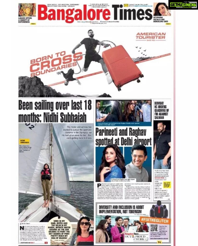 Nidhi Subbaiah Instagram - Billions of blue blistering barnacles! Now you better believe me when I say I’m a decorated sailor! 😄 Thankyou @bangalore_times for interviewing me about my favourite sport 💙⛵️ Swipe to the last pic to see me after makeup ! 😄 March has definitely ended with a bang!
