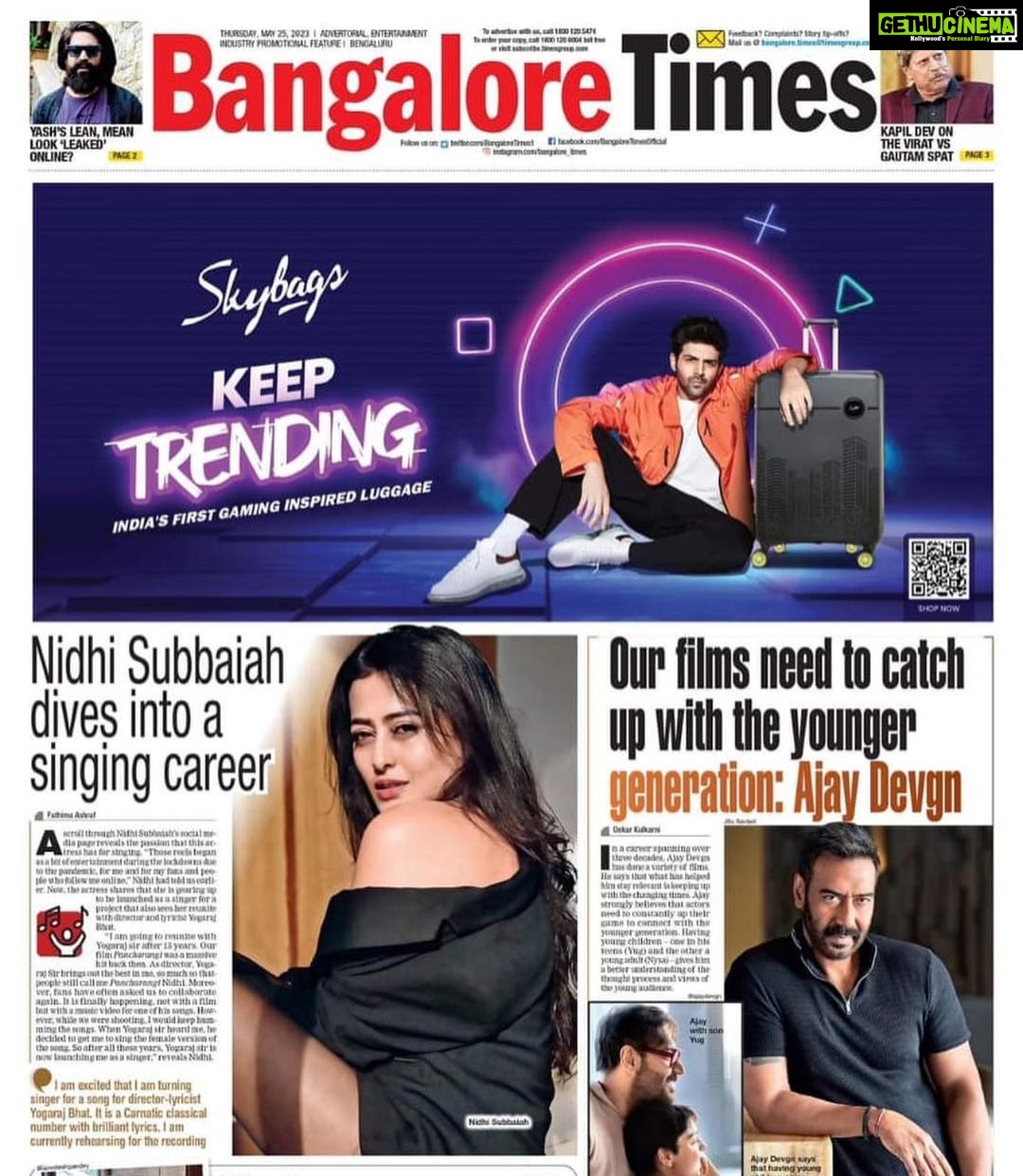 Nidhi Subbaiah Instagram - Super stoked about this one! And reuniting with @yogarajbhatofficial is a dream indeed! Thankyou @bangalore_times for this wonderful article! ♥️ Let’s sing now… 📸 @nim.is.hh Bangalore, India