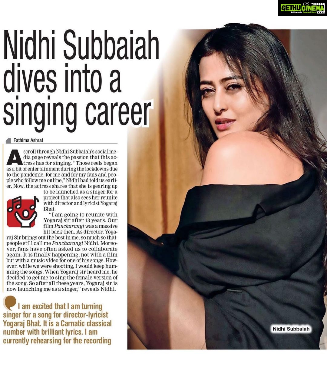 Nidhi Subbaiah Instagram - Super stoked about this one! And reuniting with @yogarajbhatofficial is a dream indeed! Thankyou @bangalore_times for this wonderful article! ♥️ Let’s sing now… 📸 @nim.is.hh Bangalore, India