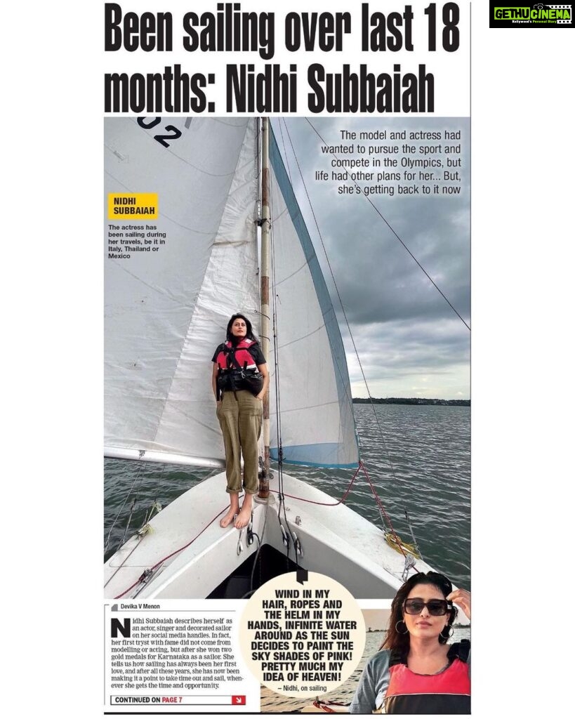 Nidhi Subbaiah Instagram - Billions of blue blistering barnacles! Now you better believe me when I say I’m a decorated sailor! 😄 Thankyou @bangalore_times for interviewing me about my favourite sport 💙⛵️ Swipe to the last pic to see me after makeup ! 😄 March has definitely ended with a bang!