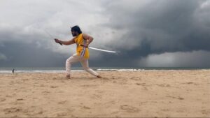 Nikhil Siddhartha Instagram - This is Not graphics! Was Practising On the Beach and Look What Struck!! TWICE in Perfect Timing... 
Considering it Mother Natures Sign of Blessing 🙏🏽😇 
#Swayambhu #Sword #martialarts 
@krishbharat20