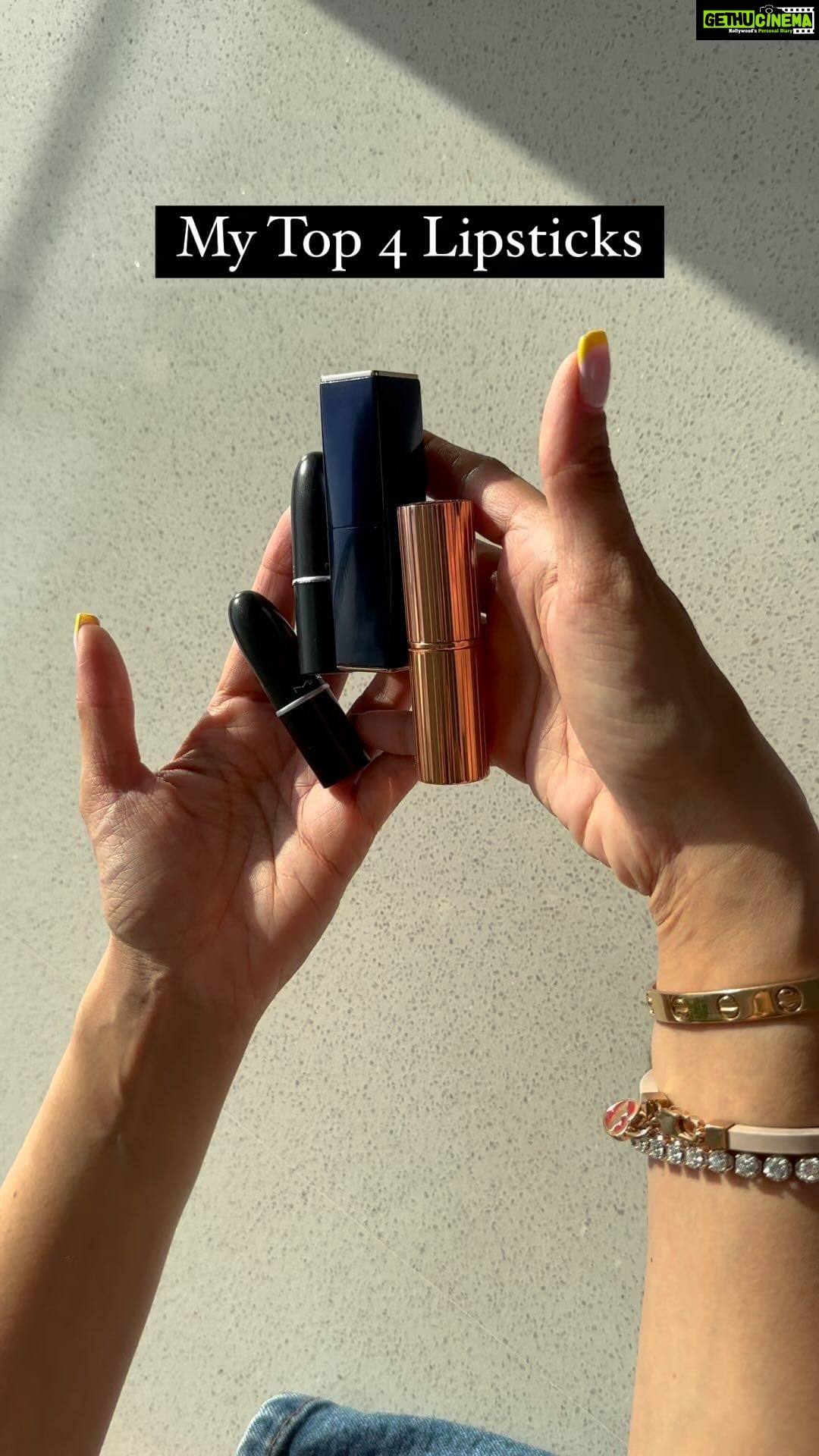 Nisha Agarwal Instagram - My go to lipsticks; 1. M.A.C Velvet Teddy - A beautiful nude 2. Charlotte Tilbury Pillow talk - The perfect nude 3. M.A.C Mehr - A pinkish nude 4. Estée Lauder Decisive Poppy - A gorgeous red Which one do you like best? #makeup #lipstick #makeuprecommendations