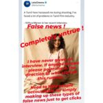 Nithya Menen Instagram - It's very sad that certain sections of journalism have come down to this. I urge you - Be Better than this ! 😊 #stopfakenews