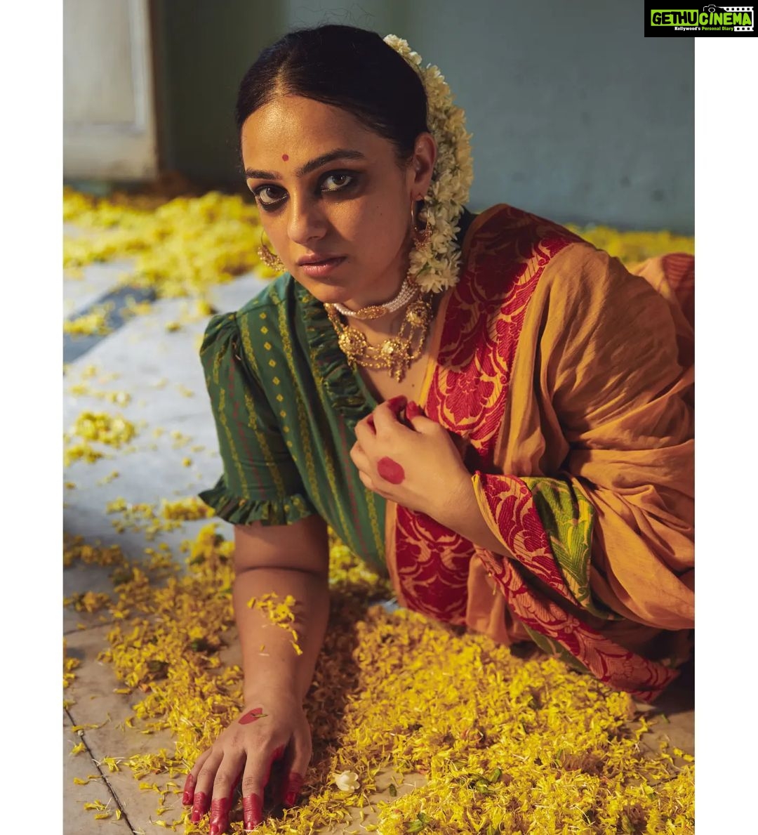 Nithya Menen Instagram - Chitrangada', a dance drama, originally composed by Nobel laureate Gurudeb Rabindranath Tagore in 1892, is based on the love life of Manipur's princess Chitrangada and Arjuna, the third Pandava of the epic Mahabharata. It documents the emotional journey of Chitrangada as she is awakened by her irresistible love. Reimagine is an attempt to create a fresh look and feel for the characters, and spinning a new story out of them. But all are re-interpretations with an intriguing approach while retaining the visual essence of the original works. This one particularly is a tribute to all girls who grew up in Bengal, and dance classes were an integral part of their life. The little girls participated in Rabindrajayanti celebrations in the locality where Tagore’s dance dramas were performed. Creative direction and styling, make up done by @rishabhad Clothes @parama_g Photography @sauvicksengupta