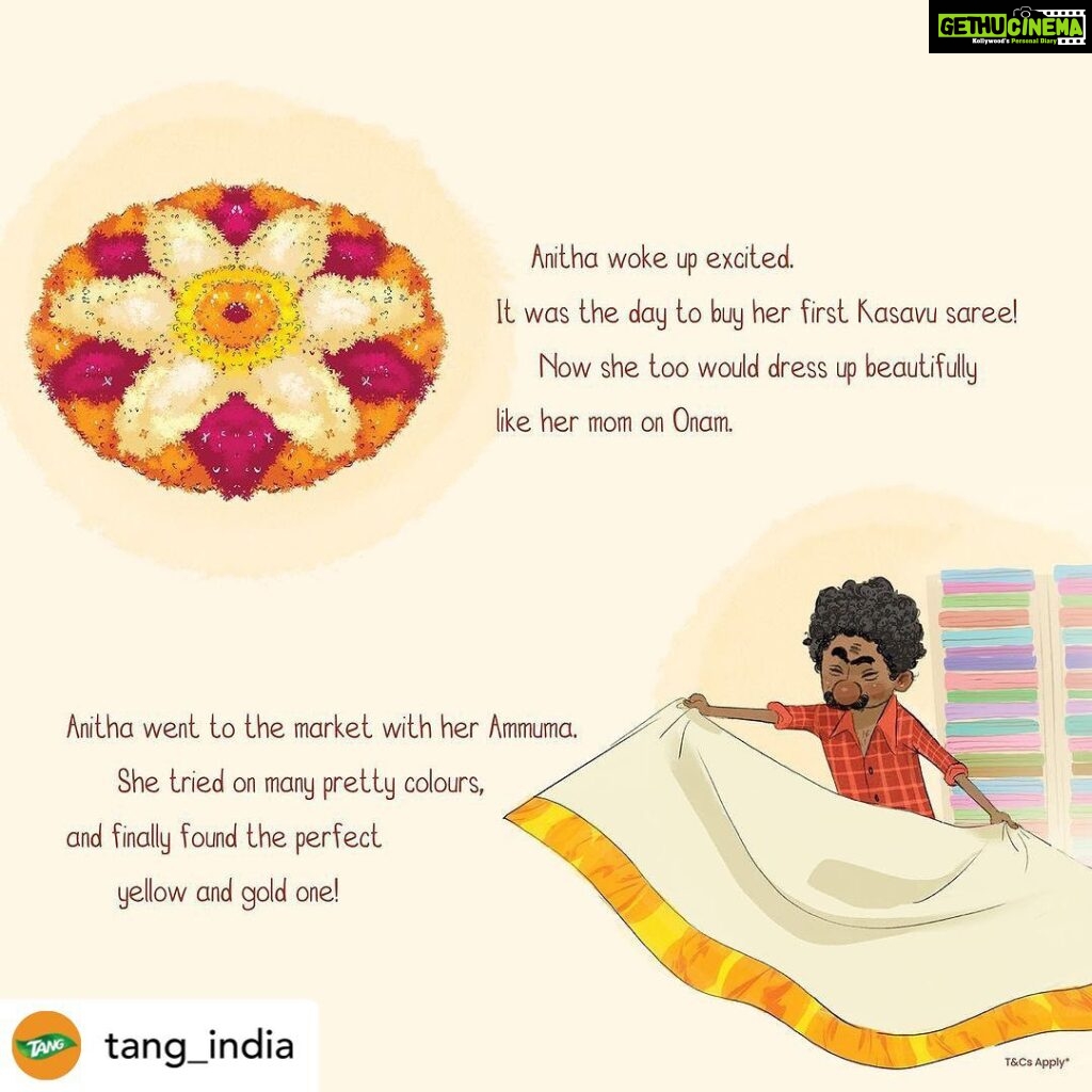 Pearle Maaney Instagram - This beautiful story by Tang made me think of my Onam this year! I taught my daughter about our Onam traditions. We made Pookalam together, ate delicious Sadhya, and even wore matching Kasavu sarees! These small moments become cherished memories forever. You too share your favorite family Onam moments by uploading a photo on Facebook or Instagram. Win a chance to get: 💰A hamper worth Rs. 25,000 👨‍👩‍👧‍👦Your very own Onam Tangy Tale illustrated ✨Tang can’t wait to illustrate the best photos ❗DON’T FORGET❗Tag @Tang_India and use hashtag #OnamTangyTales T&Cs Apply. https://onamtangytales.in/tnc.html