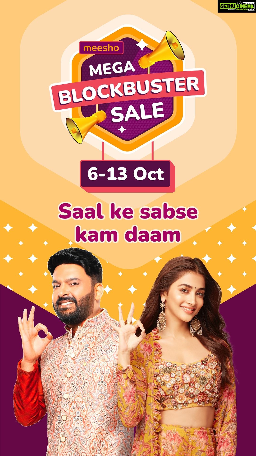Pooja Hegde Instagram - Lo aa gaya real deal- Mega Blockbuster Sale is live! π₯³ Level up your shopping and your festivities with the lowest prices of the year, only at Meesho! π Sale live from 6th-13th October. Download the app now! π² . . . . . . #Meesho #MeeshoApp #MeeshoMegaBlockbusterSale #MeeshoCheckKaro