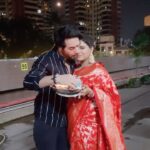 Poonam Preet Bhatia Instagram - We Fasted Together !!! Coz we believe in that Grow Together Kinda Love 🥰♥️😘 #firstkarwachauth #karwachauth #moonstruck #lovestruck Outfit- @zaribanaras Puja thali - @mypoojabox