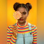 Poornima Ravi Instagram - We are rainbows, me and you. Every color, every hue! ❤️ Loved the dusky tone of the pic! Thanks @bricabrac.in 😍 Swipe to watch the BTS of the pic! 😁 Photographed by @bricabrac.in @praveen93 MUAH: @viyahairandmakeup Costume: @viyahairandmakeup . . . . . . . . . . . . . #poornimaravi #araathi #denim #colors #photography #bricabrac
