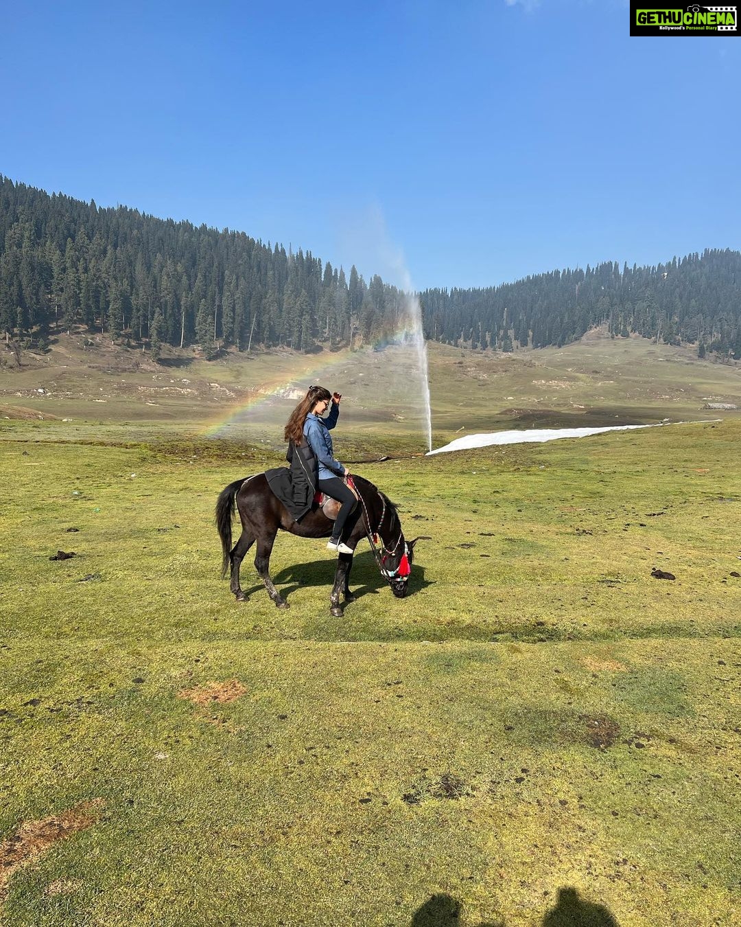 Puja Gupta Instagram - His name is Kallu - he is a young horse boy , we walked for 2 and a half hour non stop exploring Kashmir valleys and we became pals in just few minutes people in Kashmir asked me aren’t u afraid of a new horse u just met and u riding and taking him for walks My answer Animals are harmless they don’t scare me it’s only humans I’m more careful with in life :) 🐎 🌈 Gulmarg, Kashmir