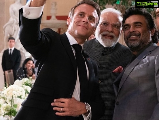 R. Madhavan Instagram - The passion and dedication to do good for the Indo French relationship, as well as for the people of both countries was palpable and intense during the Bastille day celebration in Paris on the 14th of July 2023. I was in complete awe at the dinner hosted by the President Emmanuel Macron in honor of our Honorable, Prime Minister Shri Narendra Modi at the Louvre, of both these world leaders, as they passionately described their vision for the future of these two great friendly nations. The positivity and mutual respect in the air was like a loving embrace. I sincerely pray that their vison and dreams bear fruit for all of us at the desired and appropriate time. President Macron eagerly took a selfie for us while our Honorable Prime Minister very graciously and sweetly stood up to be part of it.. a moment that will be forever etched in my mind for both the uniqueness and impact of that picture. Thank you President Macron and Modi Ji for the incredible lesson on grace and humility. May France and India forever prosper together .🇮🇳🇫🇷 Also 14th July 2023 also marked yet another fantastic and successful launch of Chandrayaan 3 with the unfailing Vikas engine built with the help of SEP France by Shri Nambi Narayanan. Praying also for the succes of their important and incredible mission. @narendramodi @emmanuelmacron #bastilleday2023 #rocketrythenambieffect