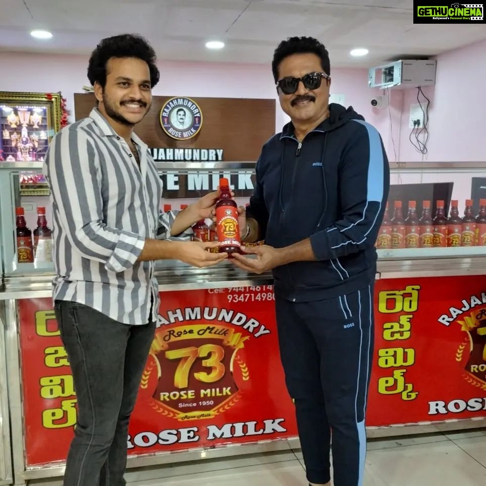 R. Sarathkumar Instagram - A visit to the famous exclusive Rose Milk branch at Rajahmundry, 70 years is no easy task to maintain the quality and pressure of customers wanting to drink three varieties of Rose Milk, with Rishik the third generation owner of the franchise and exchanged pleasantries. . . . #rajahmundry #visit #rosemilkshop #food #stayfit #stayhealthy #diet #foodlover #delicioisrosemilk #healthyfood #tasty #picoftheday