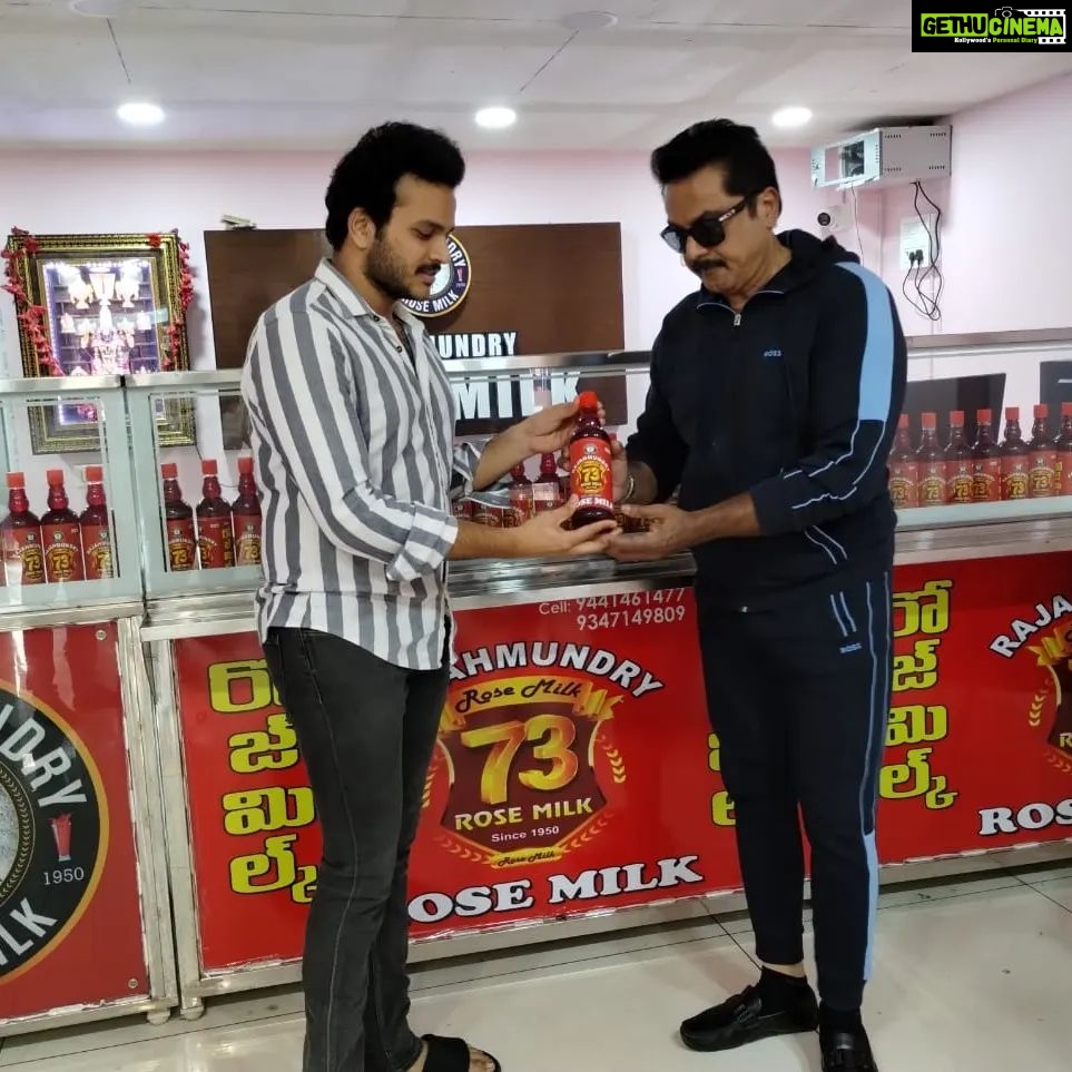 R. Sarathkumar Instagram - A visit to the famous exclusive Rose Milk branch at Rajahmundry, 70 years is no easy task to maintain the quality and pressure of customers wanting to drink three varieties of Rose Milk, with Rishik the third generation owner of the franchise and exchanged pleasantries. . . . #rajahmundry #visit #rosemilkshop #food #stayfit #stayhealthy #diet #foodlover #delicioisrosemilk #healthyfood #tasty #picoftheday